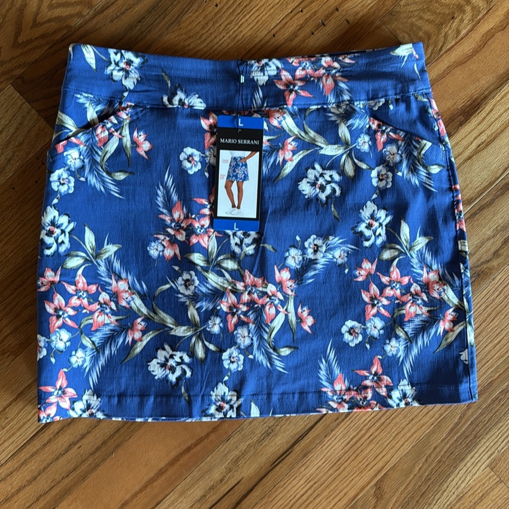 NEW Mario Serrani Italy Blue Orange Floral skort size L